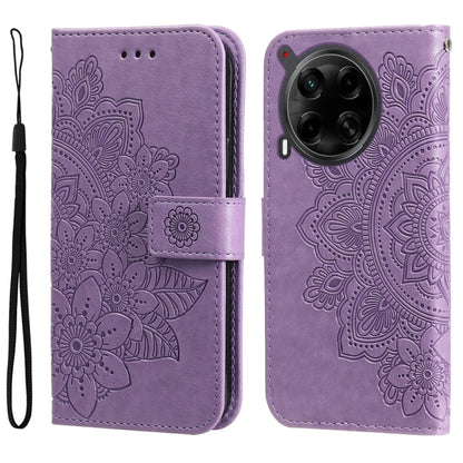 Seven-petal Flowers Embossing Leather Phone Case, For Tecno Spark 40 5G / Spark Go 5G 2025, For Tecno Spark 40C, For Tecno Pova 7 Pro 5G, For Tecno Pova 7 5G, For Tecno Spark 40 Pro+ 4G, For Tecno Spark 40 Pro  4G, For Tecno Spark 40 4G                ...