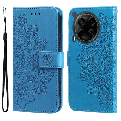 Seven-petal Flowers Embossing Leather Phone Case, For Tecno Spark 40 5G / Spark Go 5G 2025, For Tecno Spark 40C, For Tecno Pova 7 Pro 5G, For Tecno Pova 7 5G, For Tecno Spark 40 Pro+ 4G, For Tecno Spark 40 Pro  4G, For Tecno Spark 40 4G                ...