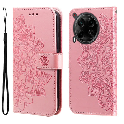 Seven-petal Flowers Embossing Leather Phone Case, For Tecno Spark 40 5G / Spark Go 5G 2025, For Tecno Spark 40C, For Tecno Pova 7 Pro 5G, For Tecno Pova 7 5G, For Tecno Spark 40 Pro+ 4G, For Tecno Spark 40 Pro  4G, For Tecno Spark 40 4G                ...