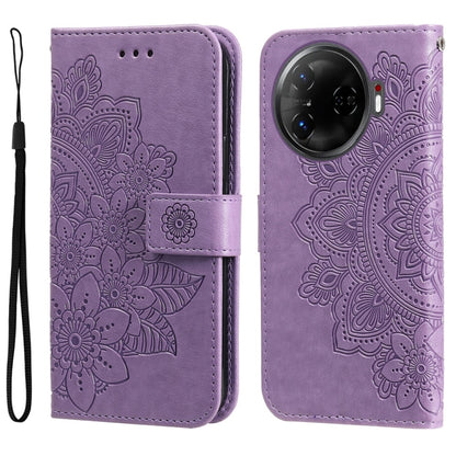 Seven-petal Flowers Embossing Leather Phone Case, For Tecno Spark 40 5G / Spark Go 5G 2025, For Tecno Spark 40C, For Tecno Pova 7 Pro 5G, For Tecno Pova 7 5G, For Tecno Spark 40 Pro+ 4G, For Tecno Spark 40 Pro  4G, For Tecno Spark 40 4G                ...