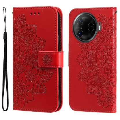 Seven-petal Flowers Embossing Leather Phone Case, For Tecno Spark 40 5G / Spark Go 5G 2025, For Tecno Spark 40C, For Tecno Pova 7 Pro 5G, For Tecno Pova 7 5G, For Tecno Spark 40 Pro+ 4G, For Tecno Spark 40 Pro  4G, For Tecno Spark 40 4G                ...