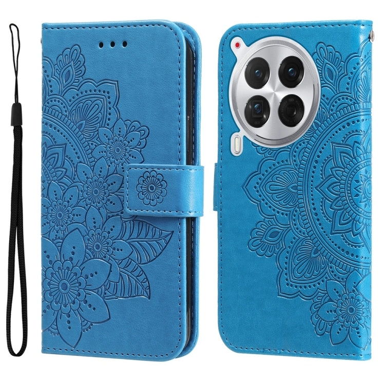 Seven-petal Flowers Embossing Leather Phone Case, For Tecno Spark 40 5G / Spark Go 5G 2025, For Tecno Spark 40C, For Tecno Pova 7 Pro 5G, For Tecno Pova 7 5G, For Tecno Spark 40 Pro+ 4G, For Tecno Spark 40 Pro  4G, For Tecno Spark 40 4G                ...