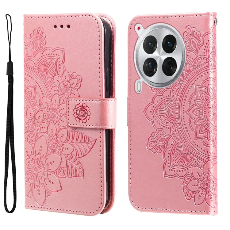 Seven-petal Flowers Embossing Leather Phone Case, For Tecno Spark 40 5G / Spark Go 5G 2025, For Tecno Spark 40C, For Tecno Pova 7 Pro 5G, For Tecno Pova 7 5G, For Tecno Spark 40 Pro+ 4G, For Tecno Spark 40 Pro  4G, For Tecno Spark 40 4G                ...