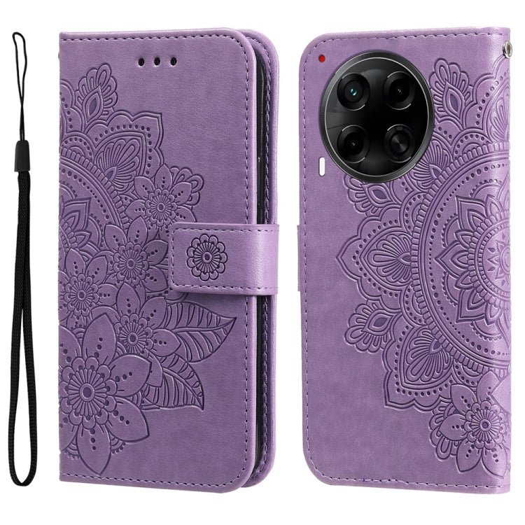 Seven-petal Flowers Embossing Leather Phone Case, For Tecno Spark 40 5G / Spark Go 5G 2025, For Tecno Spark 40C, For Tecno Pova 7 Pro 5G, For Tecno Pova 7 5G, For Tecno Spark 40 Pro+ 4G, For Tecno Spark 40 Pro  4G, For Tecno Spark 40 4G                ...