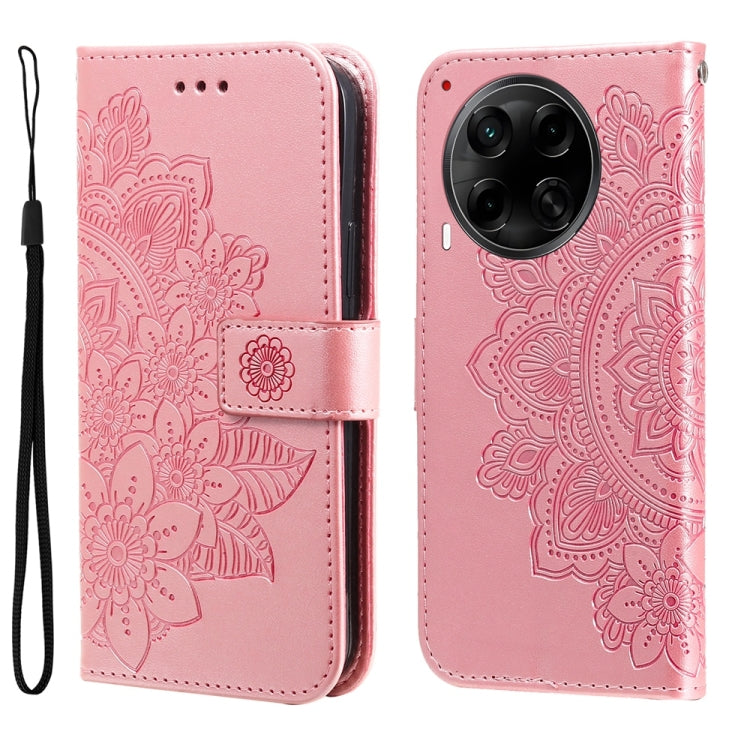 Seven-petal Flowers Embossing Leather Phone Case, For Tecno Spark 40 5G / Spark Go 5G 2025, For Tecno Spark 40C, For Tecno Pova 7 Pro 5G, For Tecno Pova 7 5G, For Tecno Spark 40 Pro+ 4G, For Tecno Spark 40 Pro  4G, For Tecno Spark 40 4G                ...
