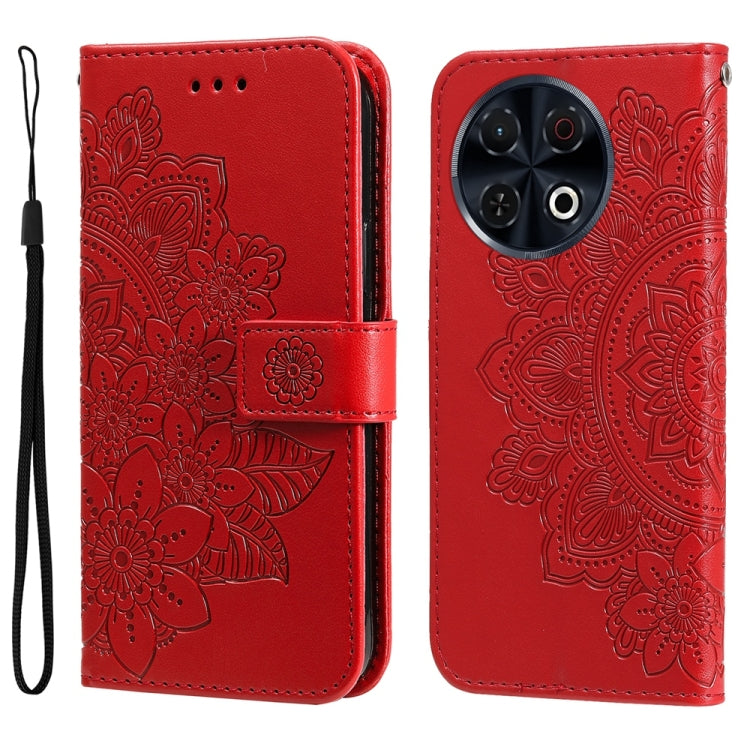 Seven-petal Flowers Embossing Leather Phone Case, For Tecno Spark 40 5G / Spark Go 5G 2025, For Tecno Spark 40C, For Tecno Pova 7 Pro 5G, For Tecno Pova 7 5G, For Tecno Spark 40 Pro+ 4G, For Tecno Spark 40 Pro  4G, For Tecno Spark 40 4G                ...