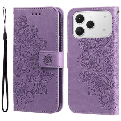 Seven-petal Flowers Embossing Leather Phone Case, For Tecno Spark 40 5G / Spark Go 5G 2025, For Tecno Spark 40C, For Tecno Pova 7 Pro 5G, For Tecno Pova 7 5G, For Tecno Spark 40 Pro+ 4G, For Tecno Spark 40 Pro  4G, For Tecno Spark 40 4G                ...