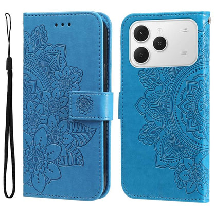 Seven-petal Flowers Embossing Leather Phone Case, For Tecno Spark 40 5G / Spark Go 5G 2025, For Tecno Spark 40C, For Tecno Pova 7 Pro 5G, For Tecno Pova 7 5G, For Tecno Spark 40 Pro+ 4G, For Tecno Spark 40 Pro  4G, For Tecno Spark 40 4G                ...