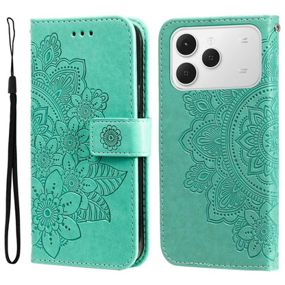 Seven-petal Flowers Embossing Leather Phone Case, For Tecno Spark 40 5G / Spark Go 5G 2025, For Tecno Spark 40C, For Tecno Pova 7 Pro 5G, For Tecno Pova 7 5G, For Tecno Spark 40 Pro+ 4G, For Tecno Spark 40 Pro  4G, For Tecno Spark 40 4G                ...