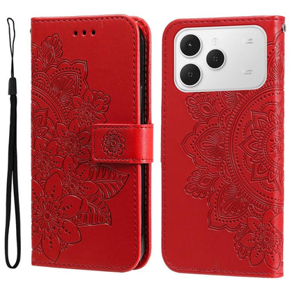 Seven-petal Flowers Embossing Leather Phone Case, For Tecno Spark 40 5G / Spark Go 5G 2025, For Tecno Spark 40C, For Tecno Pova 7 Pro 5G, For Tecno Pova 7 5G, For Tecno Spark 40 Pro+ 4G, For Tecno Spark 40 Pro  4G, For Tecno Spark 40 4G                ...