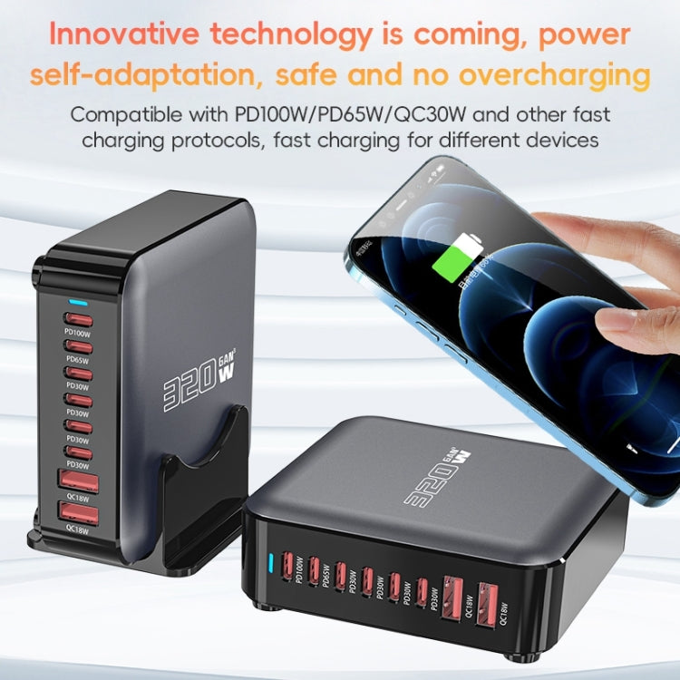 320W GaN 6 Type-C 2 USB Multi Ports Sharing Desktop Charger