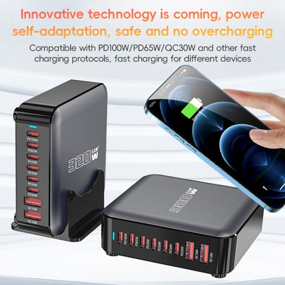 320W GaN 6 Type-C 2 USB Multi Ports Sharing Desktop Charger