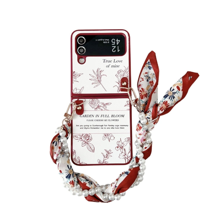 Sketch Flower Pattern Phone Case with Scarf Bracelet, For Galaxy Z Flip8 5G, For Samsung Galaxy Z Flip7 5G, For Samsung Galaxy Z Flip6, For Samsung Galaxy Z Flip5, For Samsung Galaxy Z Flip4