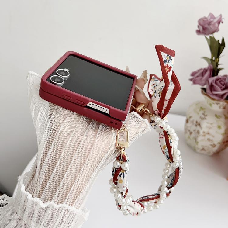 Sketch Flower Pattern Phone Case with Scarf Bracelet, For Galaxy Z Flip8 5G, For Samsung Galaxy Z Flip7 5G, For Samsung Galaxy Z Flip6, For Samsung Galaxy Z Flip5, For Samsung Galaxy Z Flip4