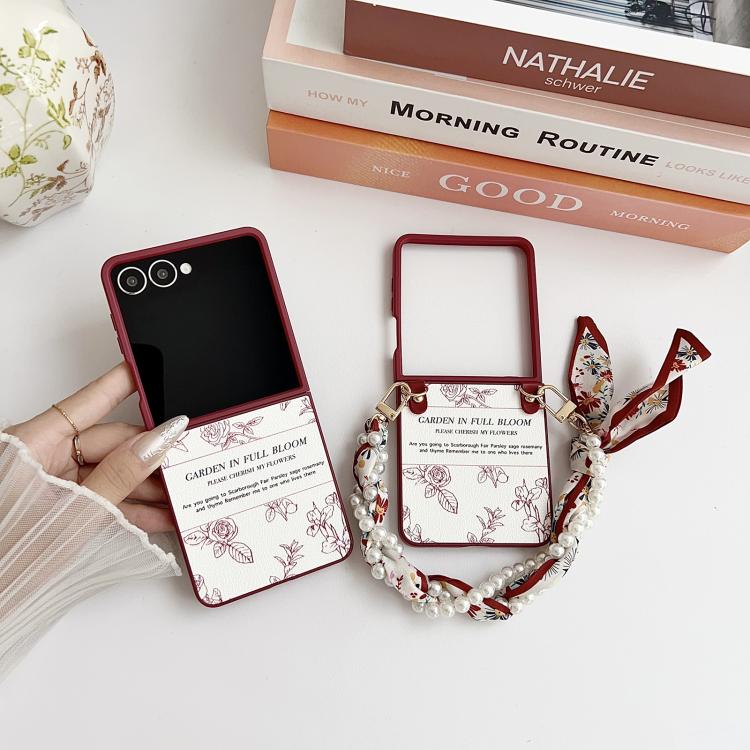 Sketch Flower Pattern Phone Case with Scarf Bracelet, For Galaxy Z Flip8 5G, For Samsung Galaxy Z Flip7 5G, For Samsung Galaxy Z Flip6, For Samsung Galaxy Z Flip5, For Samsung Galaxy Z Flip4