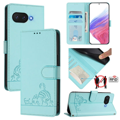 Cat Rat Embossed Pattern RFID Leather Phone Case with Lanyard, For Google Pixel 11 Pro XL, For Google Pixel 11 Pro / 11, For Google Pixel 10 Pro XL 5G Global, For Google Pixel 10 5G Global, For Google Pixel 9a