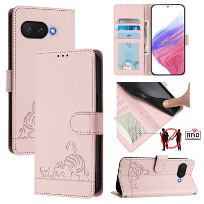 Cat Rat Embossed Pattern RFID Leather Phone Case with Lanyard, For Google Pixel 11 Pro XL, For Google Pixel 11 Pro / 11, For Google Pixel 10 Pro XL 5G Global, For Google Pixel 10 5G Global, For Google Pixel 9a