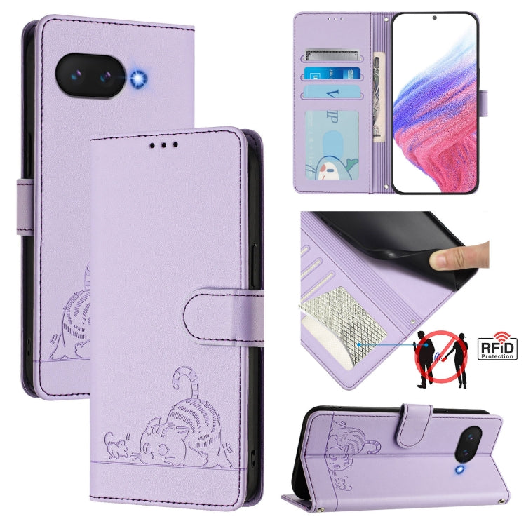 Cat Rat Embossed Pattern RFID Leather Phone Case with Lanyard, For Google Pixel 11 Pro XL, For Google Pixel 11 Pro / 11, For Google Pixel 10 Pro XL 5G Global, For Google Pixel 10 5G Global, For Google Pixel 9a