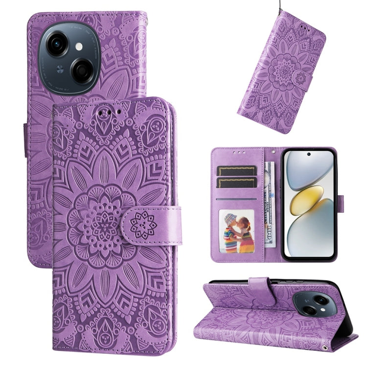 Embossed Sunflower Leather Phone Case, For Tecno Spark 40 5G / Spark Go 5G 2025, For Tecno Spark 40C, For Tecno Pova 7 Pro 5G, For Tecno Pova 7 5G, For Tecno Spark 40 Pro+ 4G, For Tecno Spark 40 Pro 4G, For Tecno Spark 40 4G, For Tecno Pova 7 Ultra 5G ...