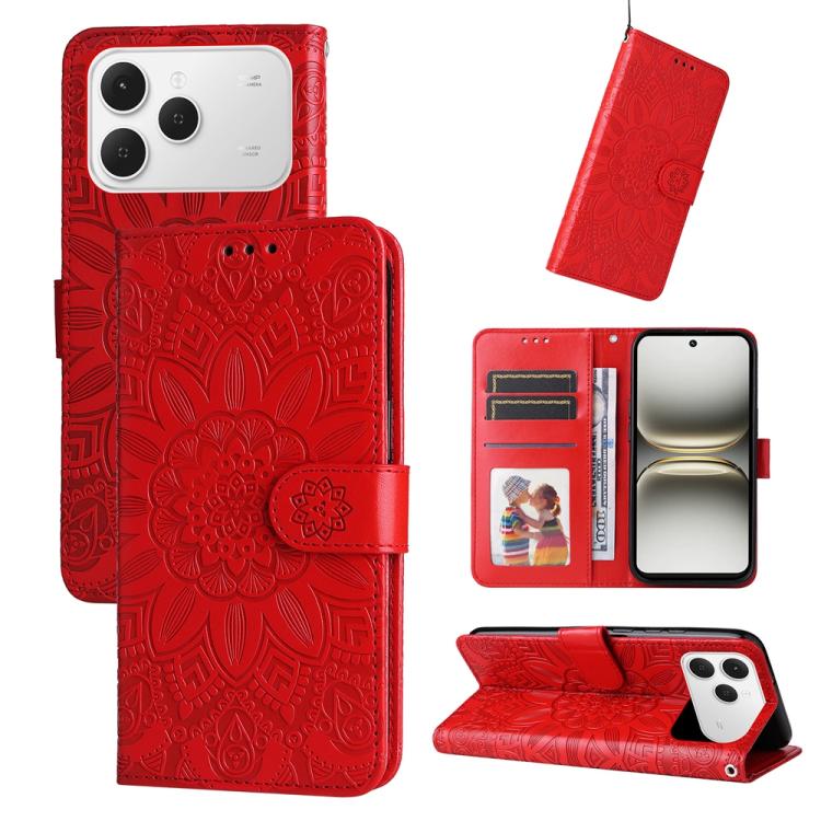 Embossed Sunflower Leather Phone Case, For Tecno Spark 40 5G / Spark Go 5G 2025, For Tecno Spark 40C, For Tecno Pova 7 Pro 5G, For Tecno Pova 7 5G, For Tecno Spark 40 Pro+ 4G, For Tecno Spark 40 Pro 4G, For Tecno Spark 40 4G, For Tecno Pova 7 Ultra 5G ...