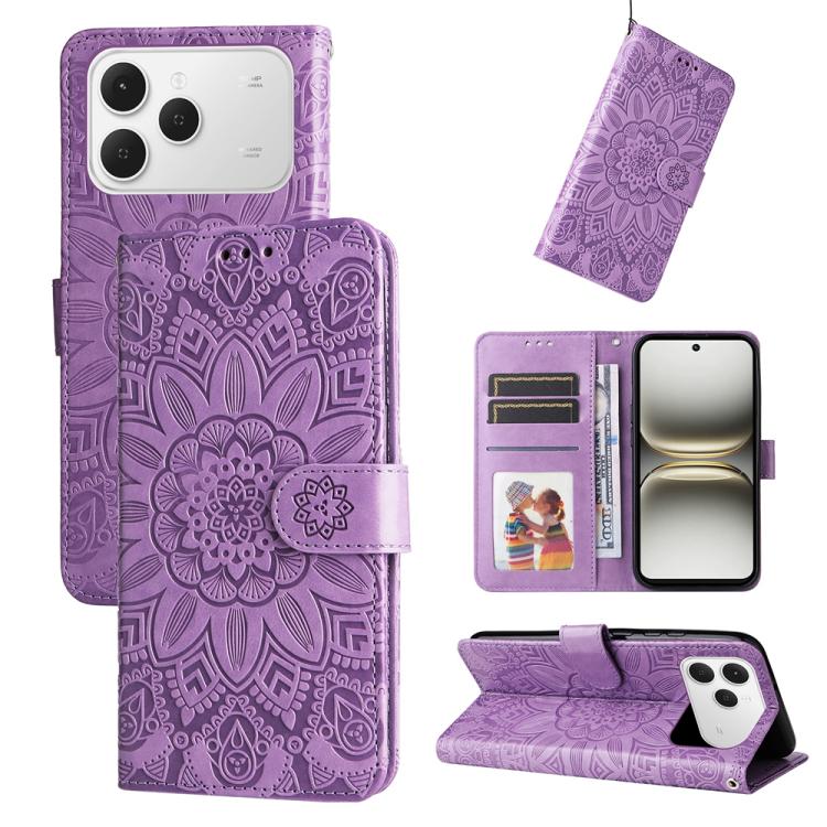 Embossed Sunflower Leather Phone Case, For Tecno Spark 40 5G / Spark Go 5G 2025, For Tecno Spark 40C, For Tecno Pova 7 Pro 5G, For Tecno Pova 7 5G, For Tecno Spark 40 Pro+ 4G, For Tecno Spark 40 Pro 4G, For Tecno Spark 40 4G, For Tecno Pova 7 Ultra 5G ...