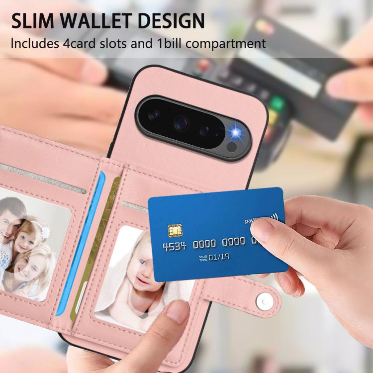 Button Card Bag RFID Anti-theft Phone Case, For Google Pixel 10 Pro XL, For Google Pixel 10 / 10 Pro, For Google Pixel 9 Pro, For Google Pixel 9, For Google Pixel 8a, For Google Pixel 8 Pro, For Google Pixel 8