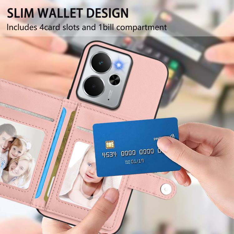 Button Card Bag RFID Anti-theft Phone Case, For Realme 14, For Realme 14 Pro+, For Realme 14 Pro, For Realme 13 Pro / 13 Pro+ 5G, For Realme GT Neo6 SE, For Realme 12 Pro+ / 12 Pro, For Realme 12+ 5G / P1 5G