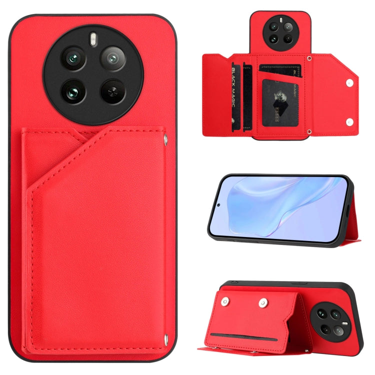 Skin Feel Four Card Slots Phone Case with Wrist Strap, For Realme 14, For Realme 14 Pro+, For Realme 14 Pro, For Realme 13 Pro / 13 Pro+ 5G, For Realme GT Neo6 SE, For Realme 12 Pro+ / 12 Pro, For Realme 12+ 5G / P1 5G