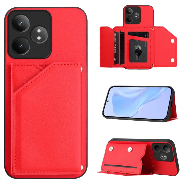 Skin Feel Four Card Slots Phone Case with Wrist Strap, For Realme 14, For Realme 14 Pro+, For Realme 14 Pro, For Realme 13 Pro / 13 Pro+ 5G, For Realme GT Neo6 SE, For Realme 12 Pro+ / 12 Pro, For Realme 12+ 5G / P1 5G