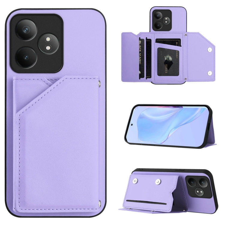 Skin Feel Four Card Slots Phone Case with Wrist Strap, For Realme 14, For Realme 14 Pro+, For Realme 14 Pro, For Realme 13 Pro / 13 Pro+ 5G, For Realme GT Neo6 SE, For Realme 12 Pro+ / 12 Pro, For Realme 12+ 5G / P1 5G