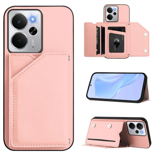 Skin Feel Four Card Slots Phone Case with Wrist Strap, For Realme 14, For Realme 14 Pro+, For Realme 14 Pro, For Realme 13 Pro / 13 Pro+ 5G, For Realme GT Neo6 SE, For Realme 12 Pro+ / 12 Pro, For Realme 12+ 5G / P1 5G