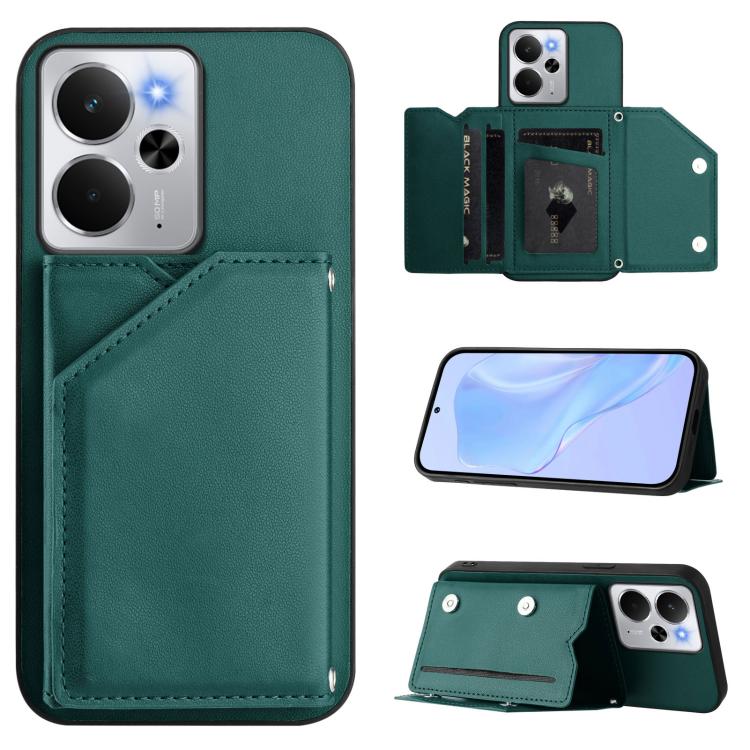 Skin Feel Four Card Slots Phone Case with Wrist Strap, For Realme 14, For Realme 14 Pro+, For Realme 14 Pro, For Realme 13 Pro / 13 Pro+ 5G, For Realme GT Neo6 SE, For Realme 12 Pro+ / 12 Pro, For Realme 12+ 5G / P1 5G