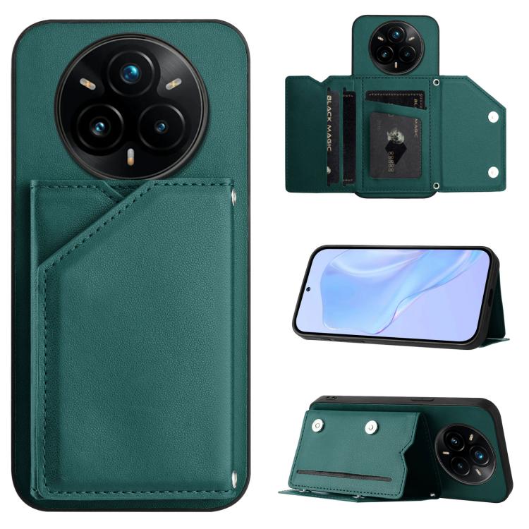 Skin Feel Four Card Slots Phone Case with Wrist Strap, For Realme 14, For Realme 14 Pro+, For Realme 14 Pro, For Realme 13 Pro / 13 Pro+ 5G, For Realme GT Neo6 SE, For Realme 12 Pro+ / 12 Pro, For Realme 12+ 5G / P1 5G