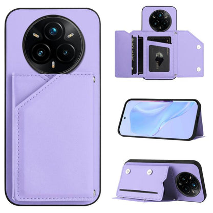 Skin Feel Four Card Slots Phone Case with Wrist Strap, For Realme 14, For Realme 14 Pro+, For Realme 14 Pro, For Realme 13 Pro / 13 Pro+ 5G, For Realme GT Neo6 SE, For Realme 12 Pro+ / 12 Pro, For Realme 12+ 5G / P1 5G