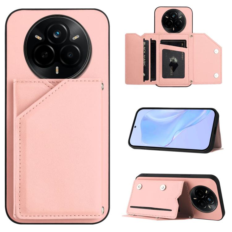 Skin Feel Four Card Slots Phone Case with Wrist Strap, For Realme 14, For Realme 14 Pro+, For Realme 14 Pro, For Realme 13 Pro / 13 Pro+ 5G, For Realme GT Neo6 SE, For Realme 12 Pro+ / 12 Pro, For Realme 12+ 5G / P1 5G
