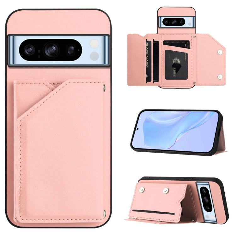Skin Feel Four Card Slots Phone Case with Wrist Strap, For Google Pixel 10 Pro XL, For Google Pixel 10 / 10 Pro, For Google Pixel 9 Pro, For Google Pixel 9, For Google Pixel 8A, For Google Pixel 8 Pro, For Google Pixel 8