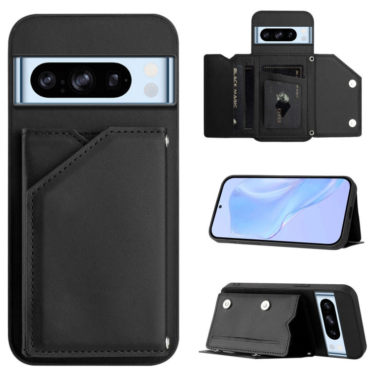 Skin Feel Four Card Slots Phone Case with Wrist Strap, For Google Pixel 10 Pro XL, For Google Pixel 10 / 10 Pro, For Google Pixel 9 Pro, For Google Pixel 9, For Google Pixel 8A, For Google Pixel 8 Pro, For Google Pixel 8