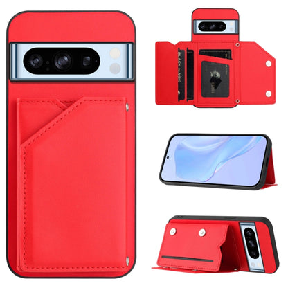 Skin Feel Four Card Slots Phone Case with Wrist Strap, For Google Pixel 10 Pro XL, For Google Pixel 10 / 10 Pro, For Google Pixel 9 Pro, For Google Pixel 9, For Google Pixel 8A, For Google Pixel 8 Pro, For Google Pixel 8