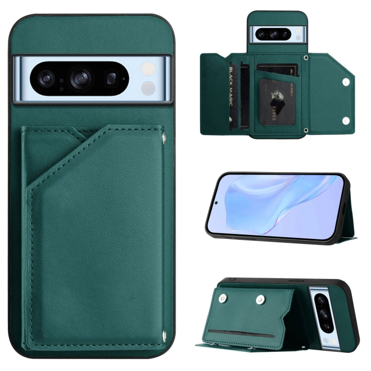 Skin Feel Four Card Slots Phone Case with Wrist Strap, For Google Pixel 10 Pro XL, For Google Pixel 10 / 10 Pro, For Google Pixel 9 Pro, For Google Pixel 9, For Google Pixel 8A, For Google Pixel 8 Pro, For Google Pixel 8