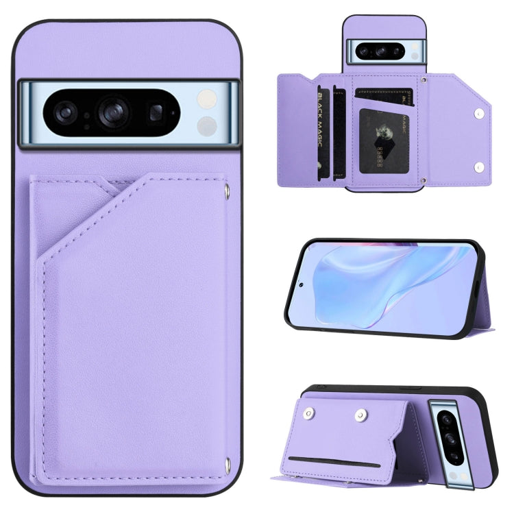 Skin Feel Four Card Slots Phone Case with Wrist Strap, For Google Pixel 10 Pro XL, For Google Pixel 10 / 10 Pro, For Google Pixel 9 Pro, For Google Pixel 9, For Google Pixel 8A, For Google Pixel 8 Pro, For Google Pixel 8