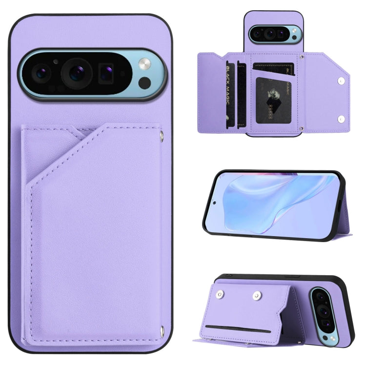 Skin Feel Four Card Slots Phone Case with Wrist Strap, For Google Pixel 10 Pro XL, For Google Pixel 10 / 10 Pro, For Google Pixel 9 Pro, For Google Pixel 9, For Google Pixel 8A, For Google Pixel 8 Pro, For Google Pixel 8