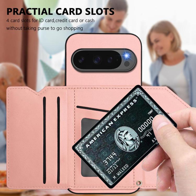 Skin Feel Four Card Slots Phone Case with Wrist Strap, For Google Pixel 10 Pro XL, For Google Pixel 10 / 10 Pro, For Google Pixel 9 Pro, For Google Pixel 9, For Google Pixel 8A, For Google Pixel 8 Pro, For Google Pixel 8