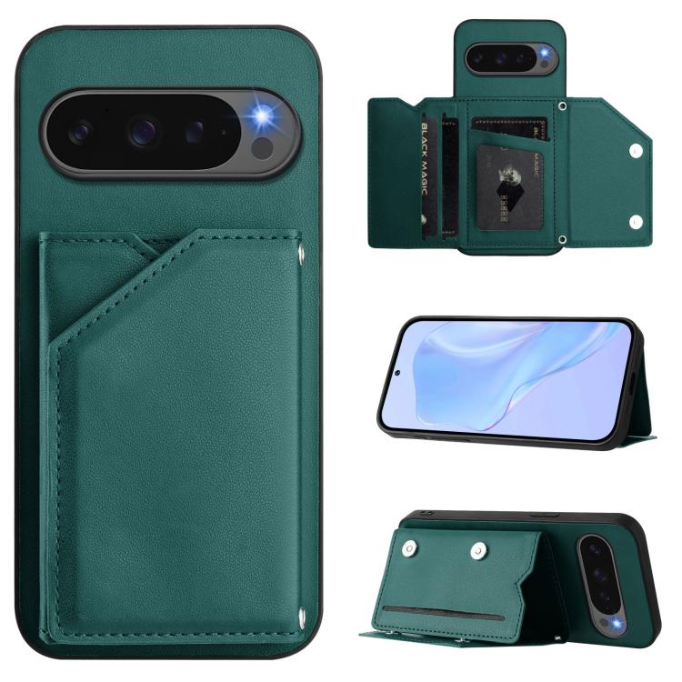 Skin Feel Four Card Slots Phone Case with Wrist Strap, For Google Pixel 10 Pro XL, For Google Pixel 10 / 10 Pro, For Google Pixel 9 Pro, For Google Pixel 9, For Google Pixel 8A, For Google Pixel 8 Pro, For Google Pixel 8