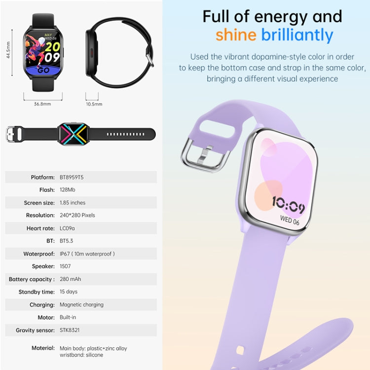 KT73S 1.85 inch Square Screen BT Call Smart Watch, Heart Rate / Blood Pressure / Blood Oxygen / Female Health / Sleep Monitoring