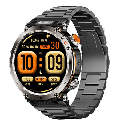 HT30 1.7 inch IP68 Waterproof Steel Band Smart Watch, Support Flashlight / Banknote Detector Light / Compass