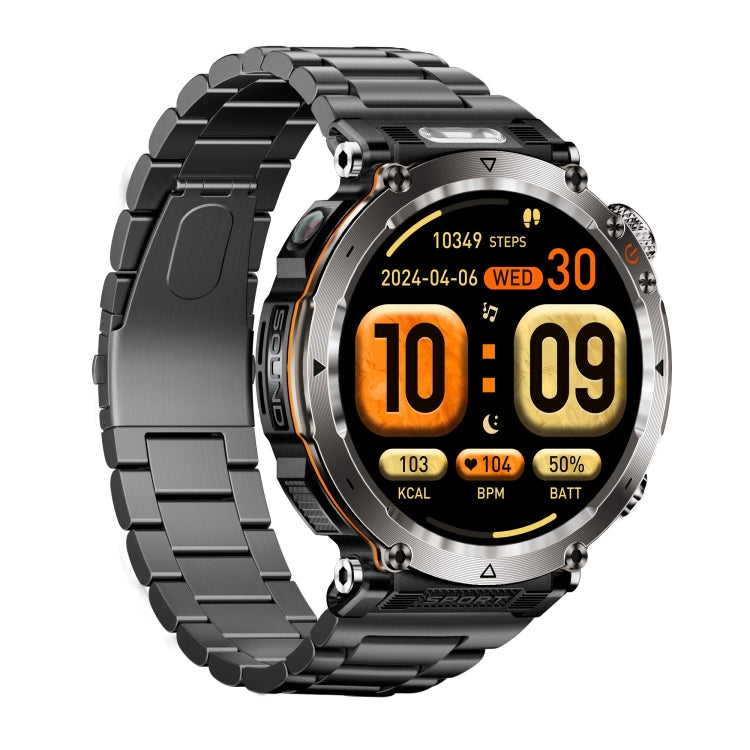 HT30 1.7 inch IP68 Waterproof Steel Band Smart Watch, Support Flashlight / Banknote Detector Light / Compass