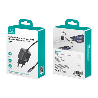 USAMS CC264 30W GaN Mini Type-C / USB-C Dual Port Fast Charger with Cable
