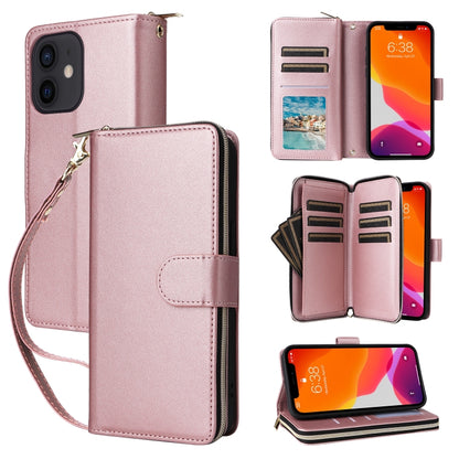 Nine-card Slots Zipper Wallet Bag Leather Phone Case, For iPhone 14 / 13, For iPhone 14 Pro, For iPhone 14 Pro Max, For iPhone 13 Pro Max, For iPhone 13 Pro, For iPhone 12 / 12 Pro, For iPhone 12 Pro Max