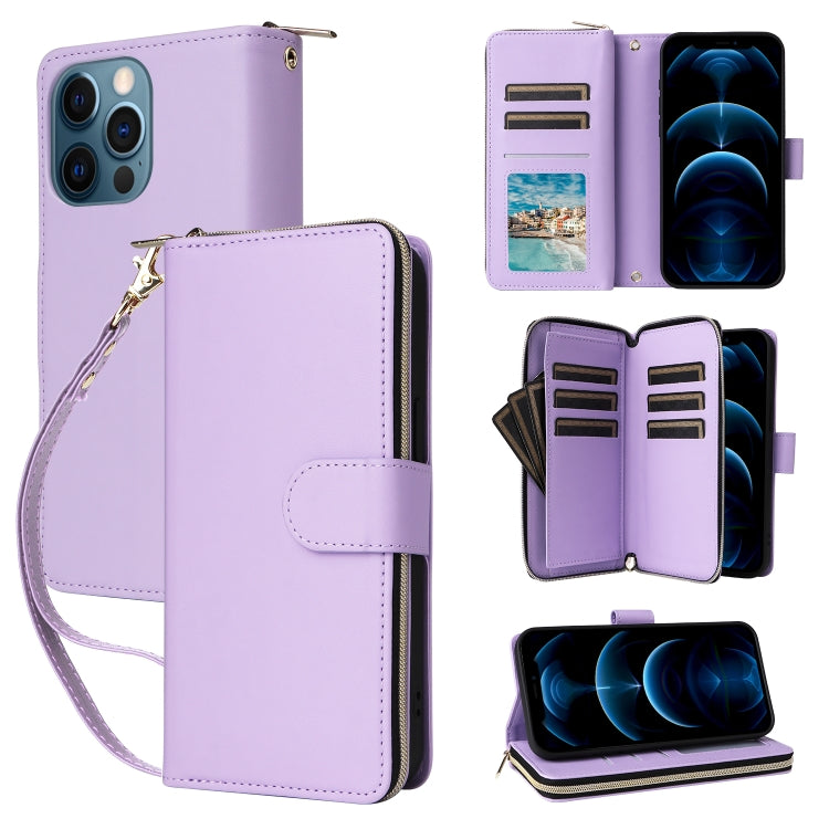 Nine-card Slots Zipper Wallet Bag Leather Phone Case, For iPhone 14 / 13, For iPhone 14 Pro, For iPhone 14 Pro Max, For iPhone 13 Pro Max, For iPhone 13 Pro, For iPhone 12 / 12 Pro, For iPhone 12 Pro Max
