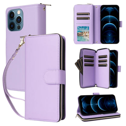 Nine-card Slots Zipper Wallet Bag Leather Phone Case, For iPhone 14 / 13, For iPhone 14 Pro, For iPhone 14 Pro Max, For iPhone 13 Pro Max, For iPhone 13 Pro, For iPhone 12 / 12 Pro, For iPhone 12 Pro Max